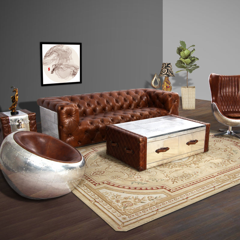 MARQUESSLIFE HANDMADE 100% GENUINE LEATHER LUXURY INDUSTRIAL SERIES TUFTED COUCH SET