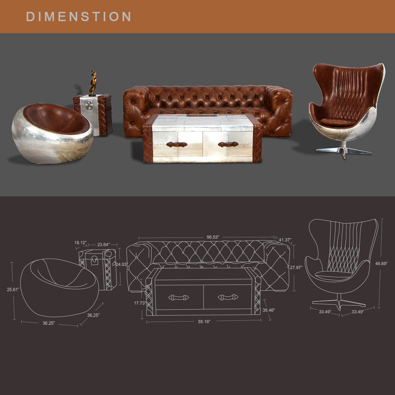 MARQUESSLIFE HANDMADE 100% GENUINE LEATHER LUXURY INDUSTRIAL SERIES TUFTED COUCH SET