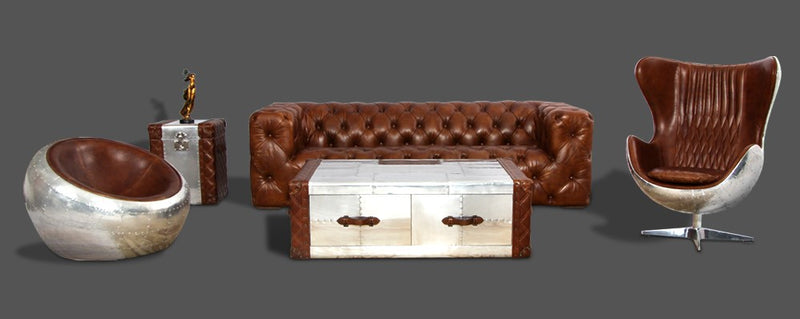 MARQUESSLIFE HANDMADE 100% GENUINE LEATHER LUXURY INDUSTRIAL SERIES TUFTED COUCH SET