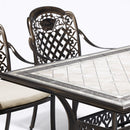 Island Gale® Outdoor 7-piece Cast Aluminum Dining Set, 63-Inch x 36-Inch Rectangular Marble Top Dining Table, 2 Swivel Chairs, Antique Copper Finish