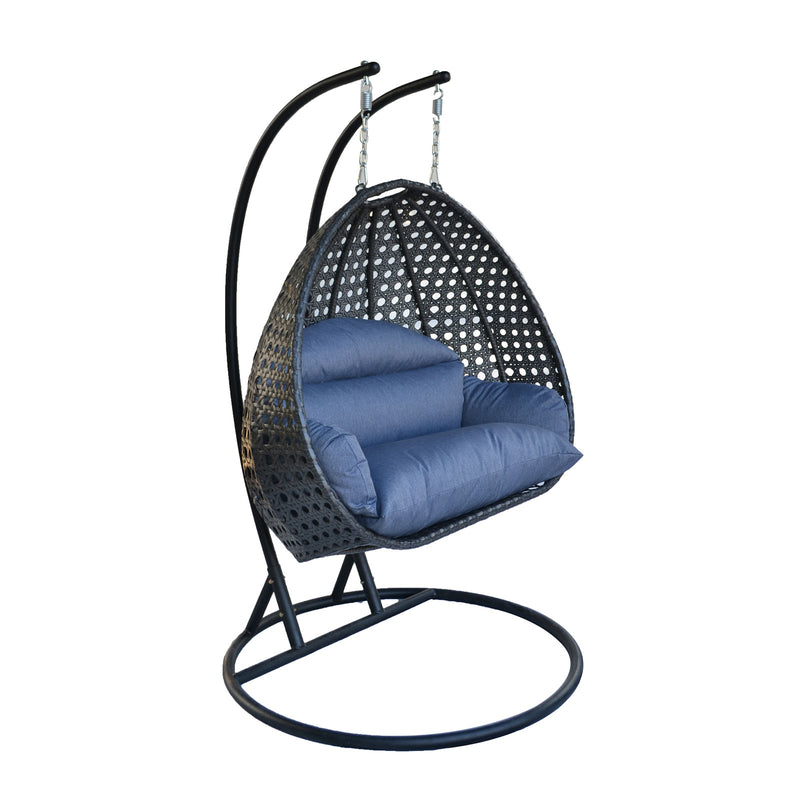 Island Gale® Dubai Collection Wicker Swing Chair with Stand PRO((2 Person)X-Large-PRO, Charcoal)