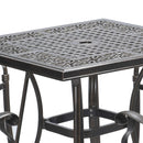 Island Gale 5 Piece Outdoor Cast Aluminum Square Table Dining Set, Elizabeth Chair, Antique Bronze.