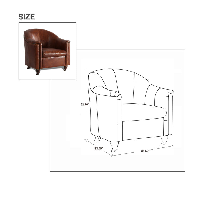 MarquessLife 100% Genunie Leather Handmade Couch Antique Single Sofa w/ Wheel
