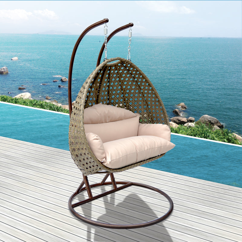 Island Gale® Dubai Collection Wicker Swing Chair with Stand PRO((2 Person)X-Large-PRO, Latte)