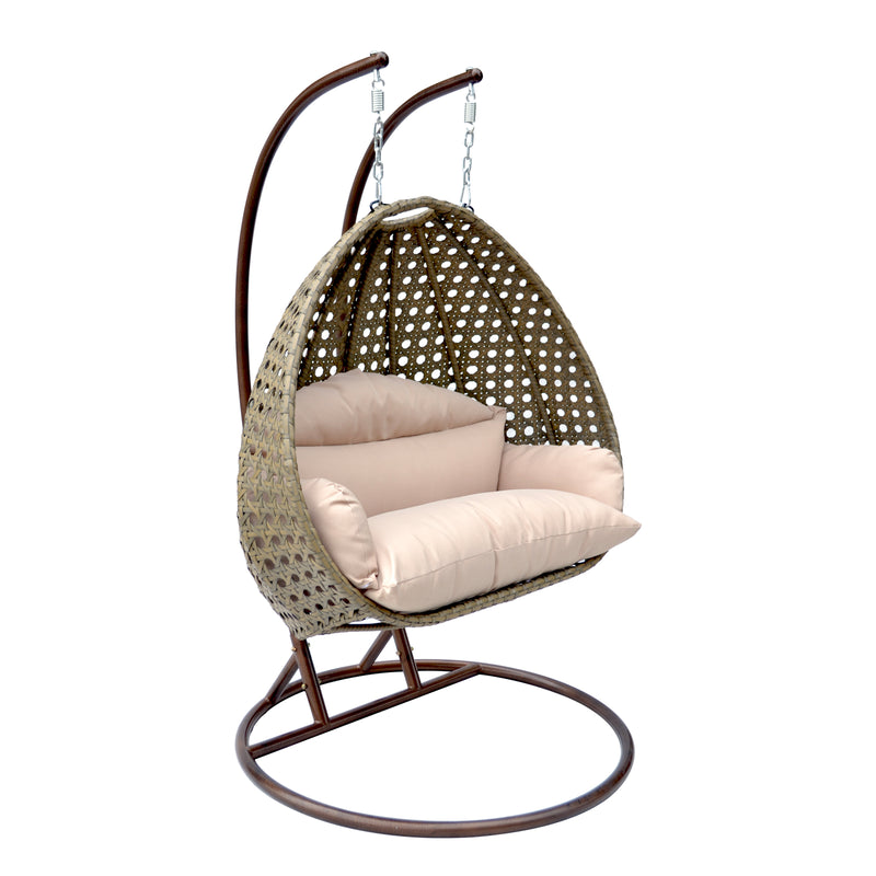 Island Gale® Dubai Collection Wicker Swing Chair with Stand PRO((2 Person)X-Large-PRO, Latte)