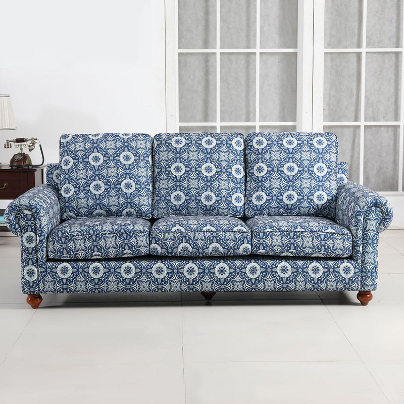 Remsoft Classical Indoor Sofa Couch 3 Piece Set (1+2+3) Blue & White Porcelain Home Decor