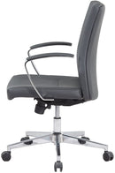 REMSOFT Mid-Back Adjustable Height Swivel PU Leather Ergonomic Office Computer Desk Executive Chair, Noiseless Rolling Casters, Padded Arm Rest, Grey