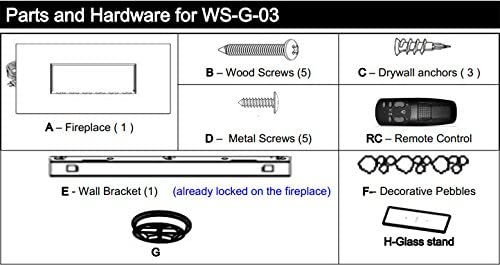 Wolfire® 35" Wall Mount Electric Fireplace Adjustable Heater Standing w/Tempered Glass