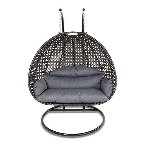 Island Gale® One and Only Solid One Piece Luxury 2 Person Outdoor, Patio, Hanging Wicker Swing Chair , Charcoal Chair and Charcoal Cushion + Protective Cover)