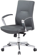 REMSOFT Mid-Back Adjustable Height Swivel PU Leather Ergonomic Office Computer Desk Executive Chair, Noiseless Rolling Casters, Padded Arm Rest, Grey