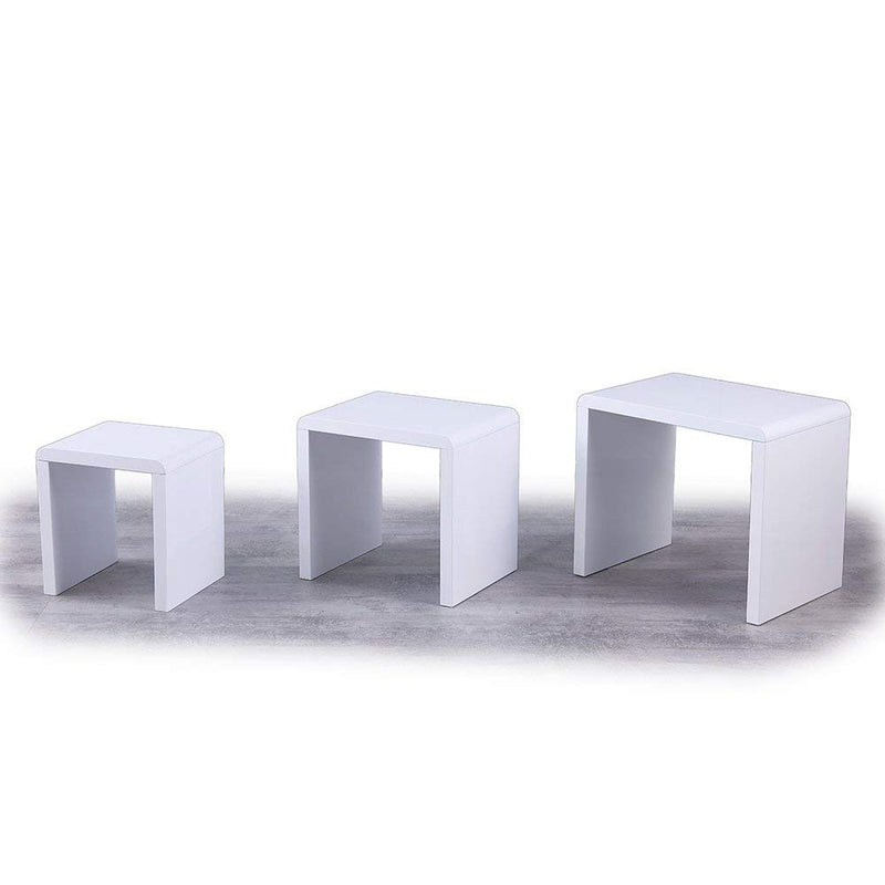 REMSOFT Set of 3 Nesting End Table Square Coffee Cocktail Table (Glossy White)