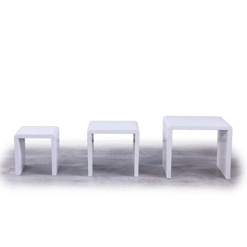 REMSOFT Set of 3 Nesting End Table Square Coffee Cocktail Table (Glossy White)