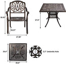 Island Gale 5 Piece Outdoor Cast Aluminum Square Table Dining Set, Elizabeth Chair, Antique Bronze.
