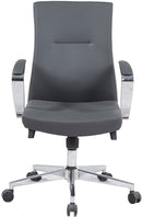 REMSOFT Mid-Back Adjustable Height Swivel PU Leather Ergonomic Office Computer Desk Executive Chair, Noiseless Rolling Casters, Padded Arm Rest, Grey