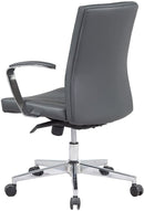 REMSOFT Mid-Back Adjustable Height Swivel PU Leather Ergonomic Office Computer Desk Executive Chair, Noiseless Rolling Casters, Padded Arm Rest, Grey