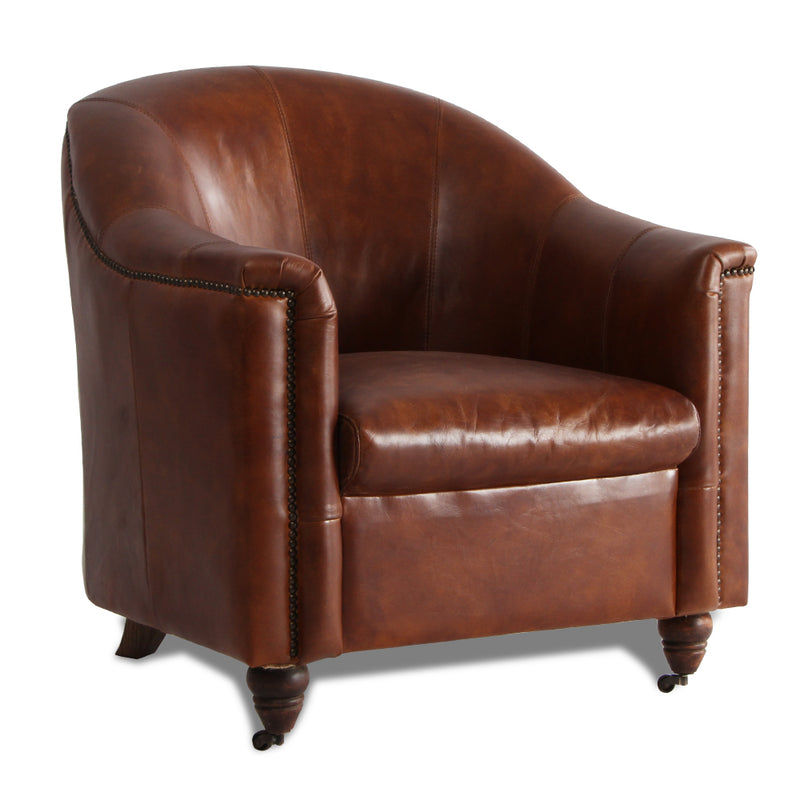 MarquessLife 100% Genunie Leather Handmade Couch Antique Single Sofa w/ Wheel