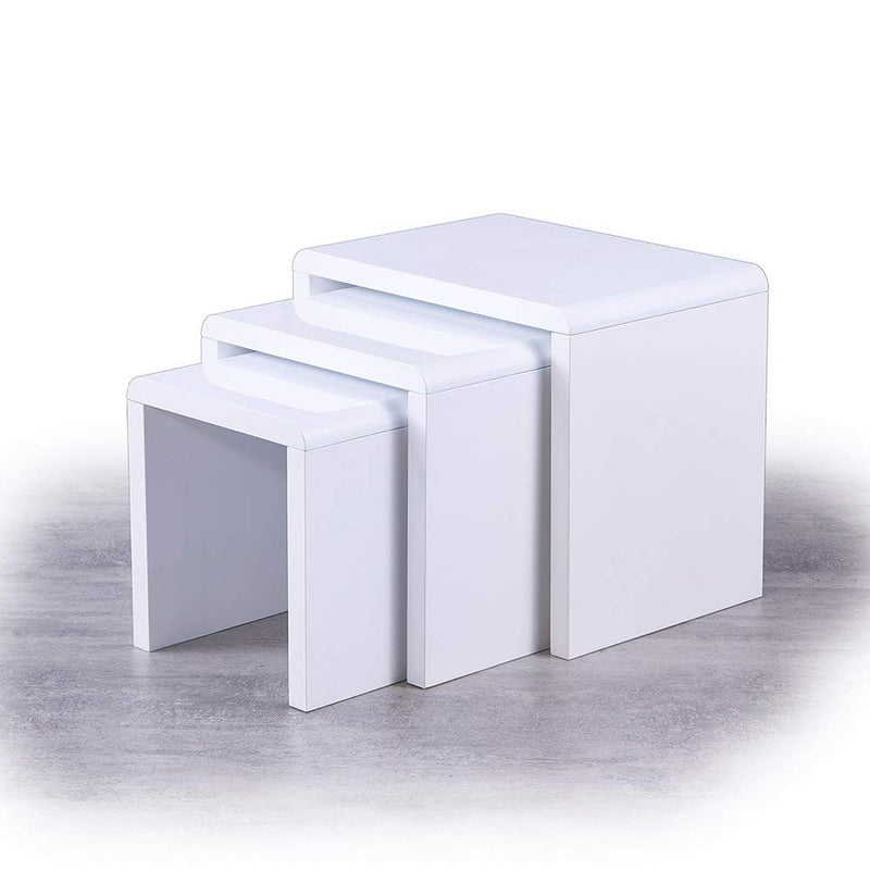 REMSOFT Set of 3 Nesting End Table Square Coffee Cocktail Table (Glossy White)