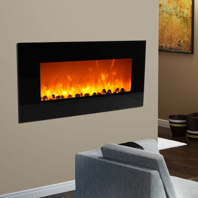 Wolfire® 35" Wall Mount Electric Fireplace Adjustable Heater Standing w/Tempered Glass