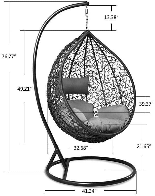 Island Gale® One and Only Solid One Piece Hanging Basket Chair Outdoor Front Porch Furniture with Stand and Cushion (White/Beige)