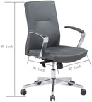REMSOFT Mid-Back Adjustable Height Swivel PU Leather Ergonomic Office Computer Desk Executive Chair, Noiseless Rolling Casters, Padded Arm Rest, Grey