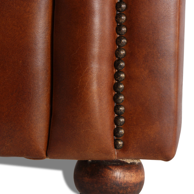 MarquessLife 100% Genunie Leather Handmade Couch Antique Single Sofa w/ Wheel