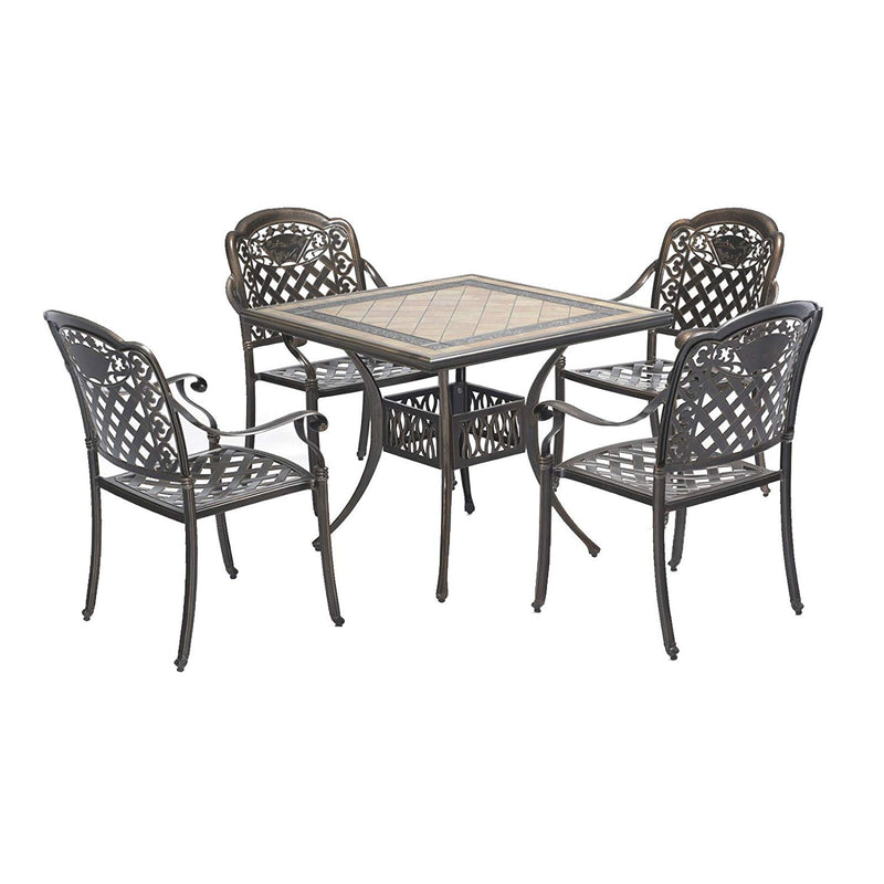 Island Gale®  5 PCS Outdoor Patio Garden Cast Aluminum Dining table with Stackable Chairs, Antique Bronze Finish