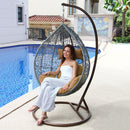 Island Gale® Luxury Hanging Hammock Porch Rattan Wicker Swing Chair with Free Cover Outdoor Egg Chair with Cushion