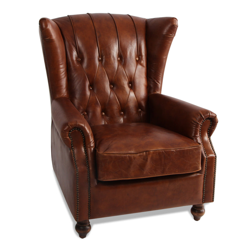 MARQUESSLIFE 100%GENUNIE LEATHER HANDMADE TUFTED HIGH WING BACK SOFA ARMCHAIR