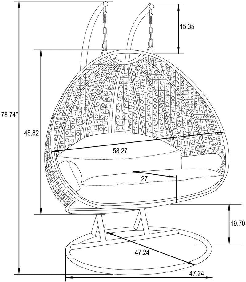Island Gale® Dubai Collection Wicker Swing Chair with Stand PRO((2 Person)X-Large-PRO, Charcoal)
