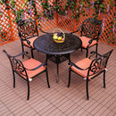 Island Gale 5-Piece Outdoor Cast Aluminum Dining Set, 30.7-Inch Round Dining Table with Umbrella Hole,