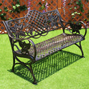 Island Gale® Outdoor Patio Cast Aluminum Bench - Garden Backyard Solid Construction with Huge Flower Pattern, (Bronze or White)
