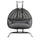 Island Gale Upgraded Luxury Double Seat Outdoor Patio Hanging Wicker Swing Chair W/Cushion and U Shape Base (Charcoal or Latte Color Option))