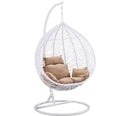 Island Gale® One and Only Solid One Piece Hanging Basket Chair Outdoor Front Porch Furniture with Stand and Cushion (White/Beige)