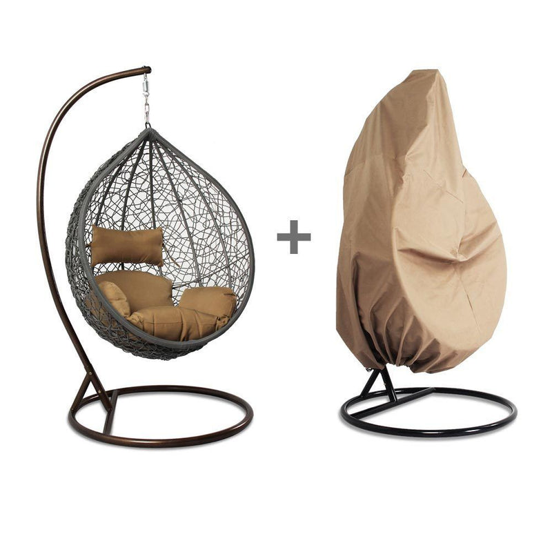 Island Gale® Luxury Hanging Hammock Porch Rattan Wicker Swing Chair with Free Cover Outdoor Egg Chair with Cushion