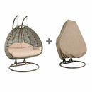 Island Gale® One and Only Solid One Piece Luxury 2 Person Outdoor, Patio, Hanging Wicker Swing Chair , Charcoal Chair and Charcoal Cushion + Protective Cover)