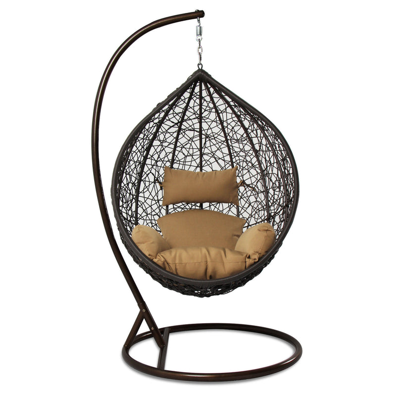Island Gale® Luxury Hanging Hammock Porch Rattan Wicker Swing Chair with Free Cover Outdoor Egg Chair with Cushion
