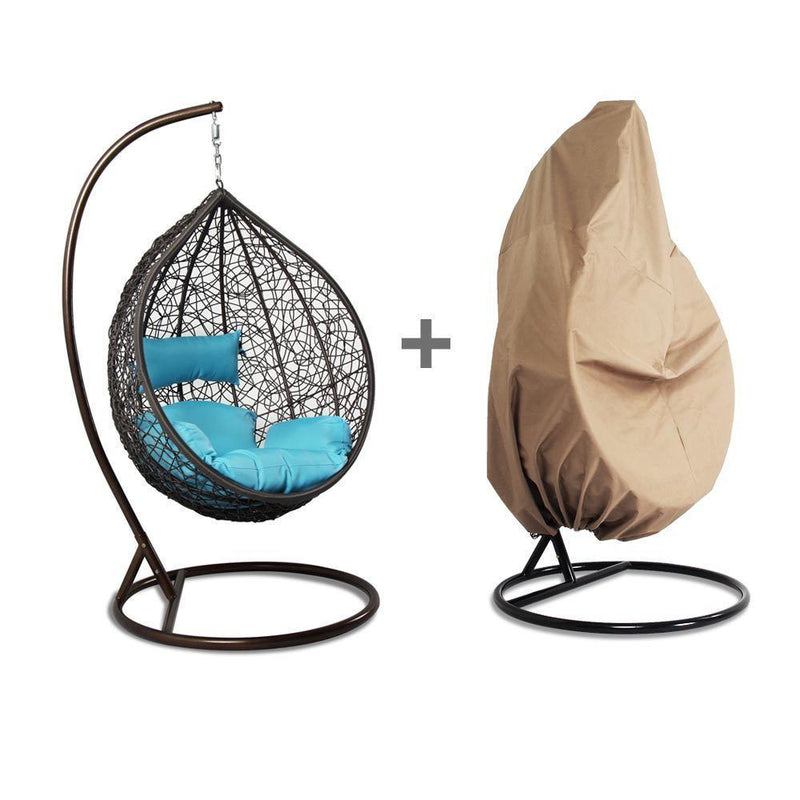 Island Gale® Luxury Hanging Hammock Porch Rattan Wicker Swing Chair with Free Cover Outdoor Egg Chair with Cushion