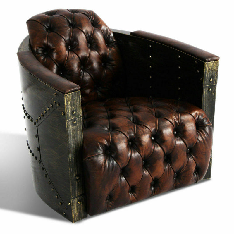MARQUESSLIFE 100% GENUNIE LEATHER HANDMADE TUFTED COUCH INDUSTRIAL SINGLE SOFA
