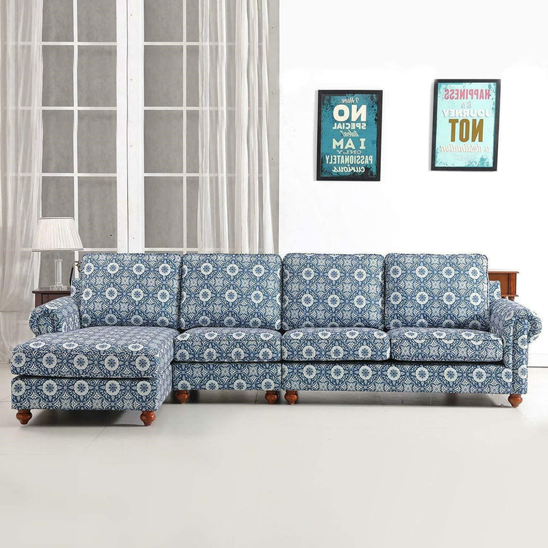 REMSOFT Classic Indoor Sofa Couch w/Chaise Blue & White Porcelain Home Decor
