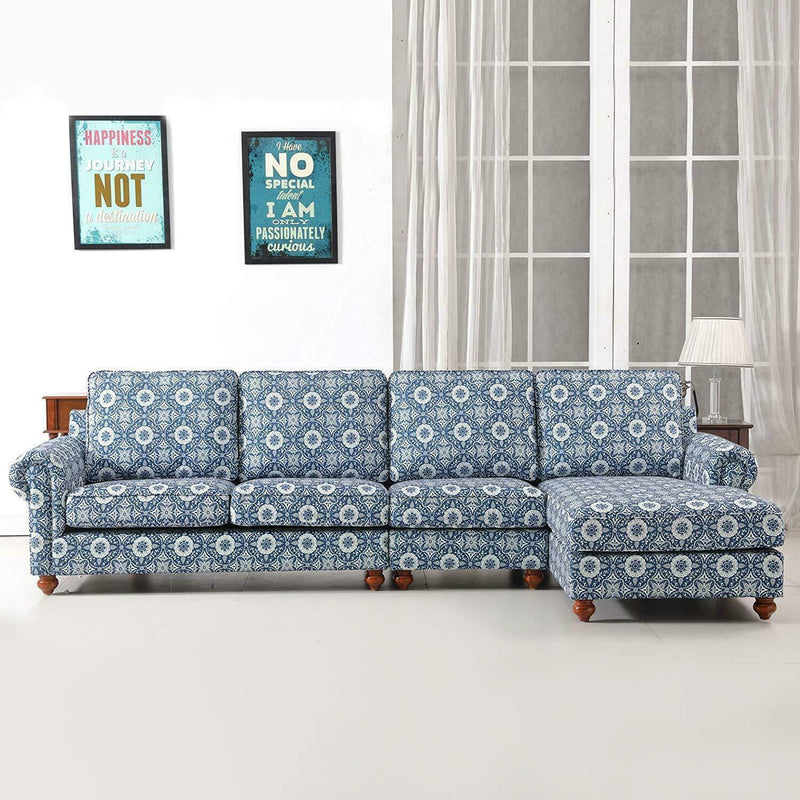 REMSOFT Classic Indoor Sofa Couch w/Chaise Blue & White Porcelain Home Decor