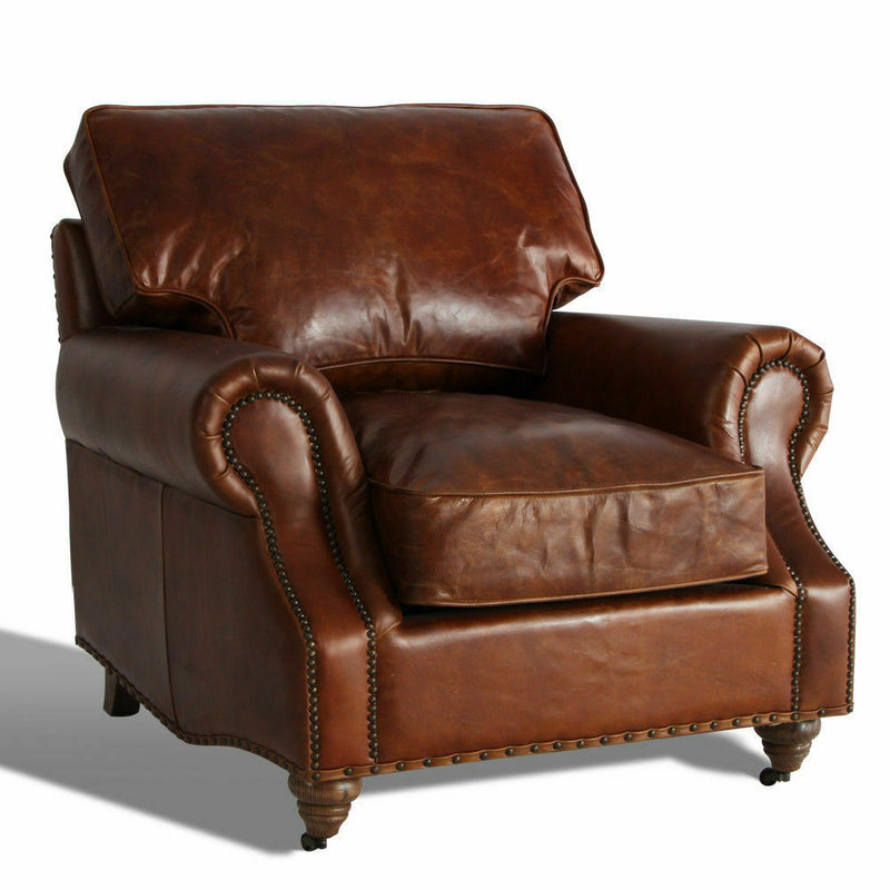MarquessLife Hamdmade Single Sofa Couch Antique Style Full Genuine Aged Leather