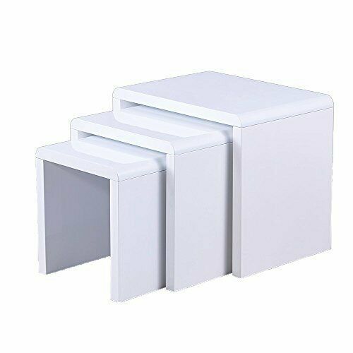 REMSOFT Set of 3 Nesting End Table Square Coffee Cocktail Table (Glossy White)