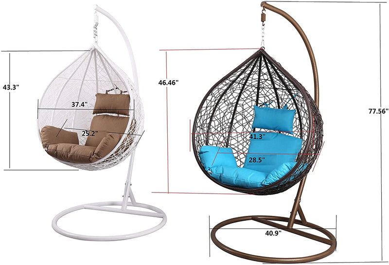 Island Gale Twin(Pair of 2) Hanging Basket Chairs Outdoor Front Porch Furniture with Stand and Cushion