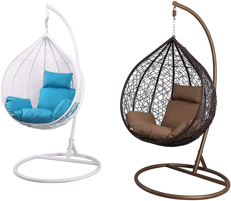 Island Gale Twin(Pair of 2) Hanging Basket Chairs Outdoor Front Porch Furniture with Stand and Cushion