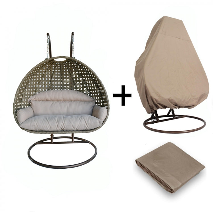 Island Gale® One and Only Solid One Piece Luxury 2 Person Outdoor, Patio, Hanging Wicker Swing Chair , Charcoal Chair and Charcoal Cushion + Protective Cover)