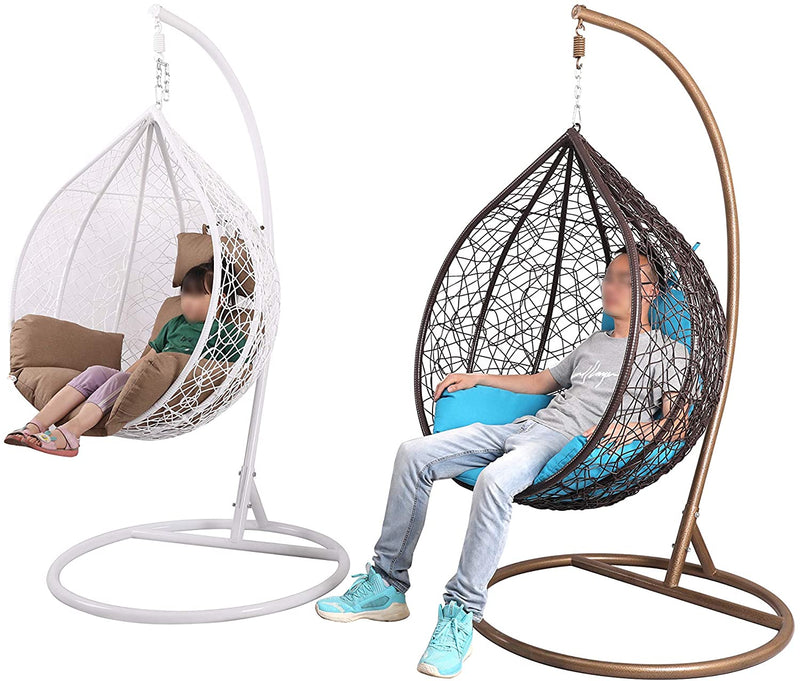 Island Gale Twin(Pair of 2) Hanging Basket Chairs Outdoor Front Porch Furniture with Stand and Cushion
